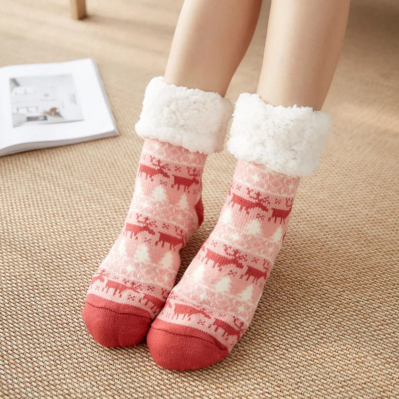 Calcetines navideños borrosos y esponjosos antideslizantes