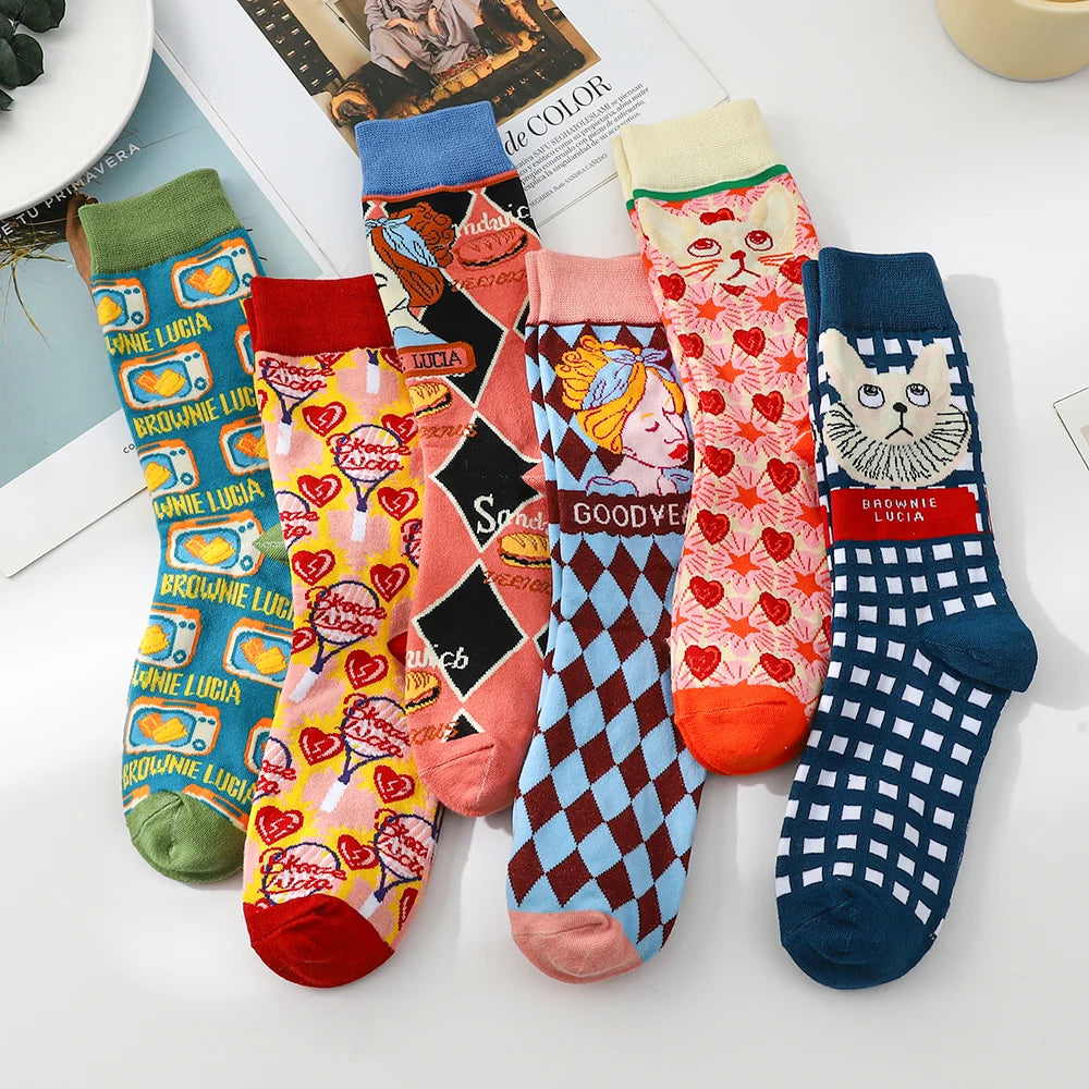 Pack de 6 calcetines con gato de dibujos animados